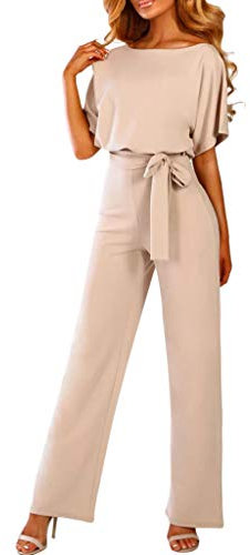 Women Short Sleeve Playsuit Clubwear Straight Leg Jumpsuit With Belt BG/S Womens Baggy Dungarees Long Playsuit Plus Size Pants/Dress Rompers UK Size 6-26