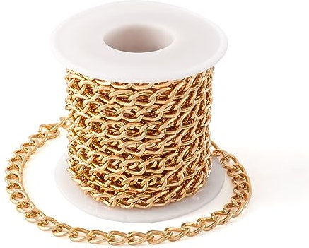 FASHEWELRY Cadena de eslabones de aluminio dorado de 5 m sin soldar, cadena trenzada de 10 x 6,5 mm, para joyas, accesorios, bricolaje, 4,6 m