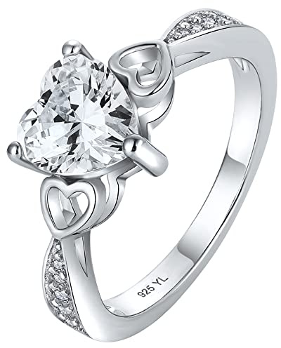 YL Verlobungsring Ehering 925 Sterling Silber mit Herz Zirkonia Ring für Braut Damen(Größe 60）