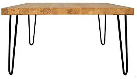 heimzeit Beistelltisch quadratisch aus hochwertigem Massivholz Eiche [Dicke: 4 cm, Maße: 80 x 80 cm] - Couchtisch [FSC-Zertifiziert] im stilvollen Industriedesgin mit schwarzen Hairpin Legs [41 cm]