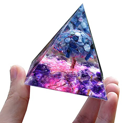 Besorgone Pyramide Orgonite arbre de vie, Quartz Kyanite avec cristal améthyste, guérison énergétique, Orgonite, méditation