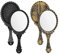 Exbrith 2 Stück Retro Hand Spiegel Handheld Mirror, Tragbarer Handspiegel, Retro-Muster Griff Make-Up-Spiegel, Ovaler Make-up Handspiegel, für Handheld, Zuhause, Reisenutzung (Schwarz-Bronze)