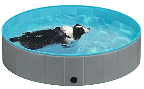 EUGAD Piscina para Perros Grandes Plegable Piscina Perros 160x30cm Piscina Rigida Portátil Bañera Niños Natación Piscina para Mascotas PVC y MDF Piscina de Bolas para Bebé Niño Redonda Piscina