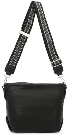 ITALYSHOP24 OBC DAMEN TASCHE Shopper Umhängetasche Schultertasche CrossOver Crossbody Beuteltasche Handtasche Hobo Bag Henkeltasche Reise Kunst-Leder Schwarz