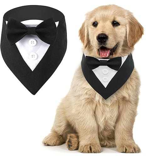 MHaustlie Hunde Smoking Bandana,Kopftücher für Hunde,Haustier Dreieck Schal,Formale Hochzeit Party Hundehalstuch,Verstellbar Krawatte Haustier Anzug Fliege Bandana für Hochzeit Geburtstag(XS,Schwarz)