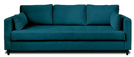 Lisa Design Anna – 3-Sitzer Sofa – mit Schlaffunktion und Tasche – aus Samt Entenblau