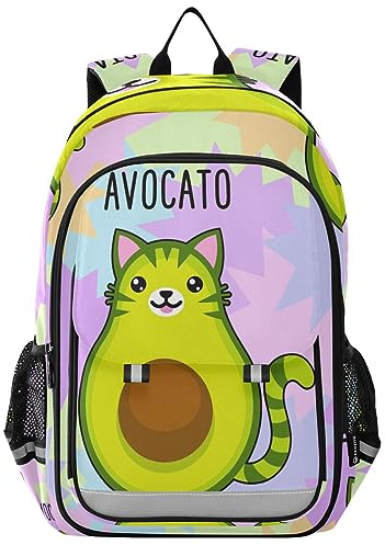 YOUJUNER Kinder-Rucksack, niedliche Avocado-Katze, Schultasche, Rucksack, Tagesrucksack, Büchertasche, Reiserucksack für Jungen und Mädchen, mehrfarbig, 33 x 22 x 45cm / 12.9 x 8.6 x 17.7inch