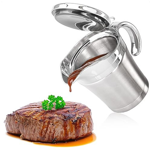 COM-FOUR® Thermo saucière - saucière en acier inoxydable à double paroi - récipient à sauce isotherme - garde les aliments au chaud ou au frais - va au lave-vaisselle (couleur argent - 400ml)