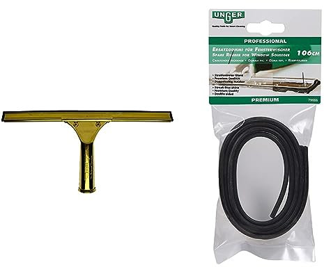 Ettore 10012 ProSeries Brass Squeegee,Gold,12-Inch & UNGER Window Cleaning Squeegee Blade Replacement - Soft Rubber 106cm Adjustable Size Strip - Professional Quality, Double Sided Premium Rubber