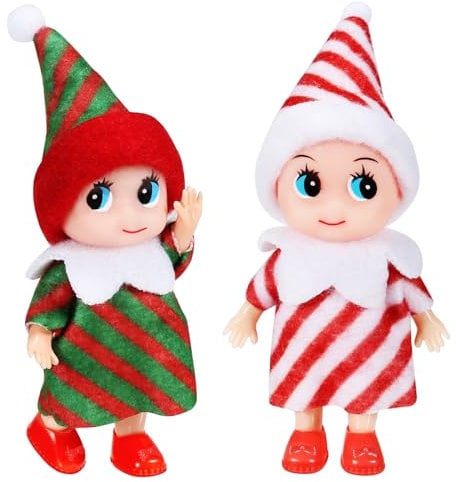 EKKONG Weihnachtself 2-Teilige Weihnachtselfen Wichtelpuppe Mini Figuren Weihnachten Elfen Puppe Weihnachtswichtel Figuren für Jungen Mädchen Weihnachtsspielzeug Dekorationen
