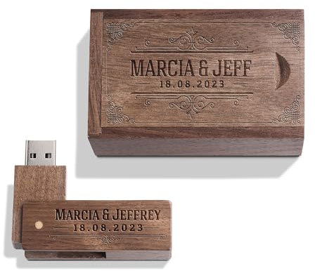 Clé USB gravée personnalisée en Bois Massif USB 3.0 Drive Clé USB en Bois avec Gravure personnalisée, Cadeau pour Mariages, Anniversaires, remises de diplômes, Anniversaires (Nogal B, 64GB)