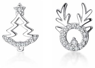 Loutade Silber Weihnachten Ohrringe Damen, 925 Sterling Silber Ohrstecker Weihnachtsohrringe, 10mm Silber Elch Ohrstecker & Weihnachtsbaum Ohrstecker Silber, Weihnachtsohrringe Silber 925 zum Winter