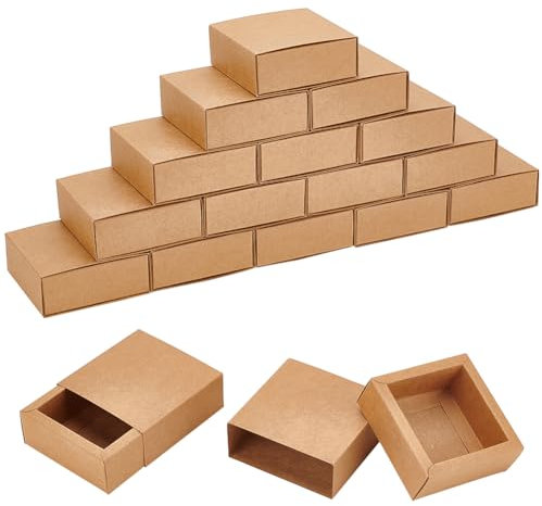 BENECREAT 20 Packung Braune Kraftpapier-Schubladenboxen, 8.3x8.3x3.2cm Quadratische Kraftpapierbox Für Hochzeitsgeschenke, Schmuckverpackung