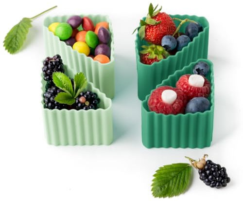 Lekkabox Dreieck Cups, 4er Set - Silikon Förmchen für saubere Trennung in der Brotdose | Bentobox Lunchbox Zubehör (Forest)