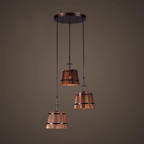 LED Modern Chandelier Lamp, Pendant Lights 3 Lights American Restaurant Wooden Barrel Ceiling Pendant Light Retro Industrial Ceiling Fitting Lights Pendant Light Lighting Farmhouse E dison Metal Perf