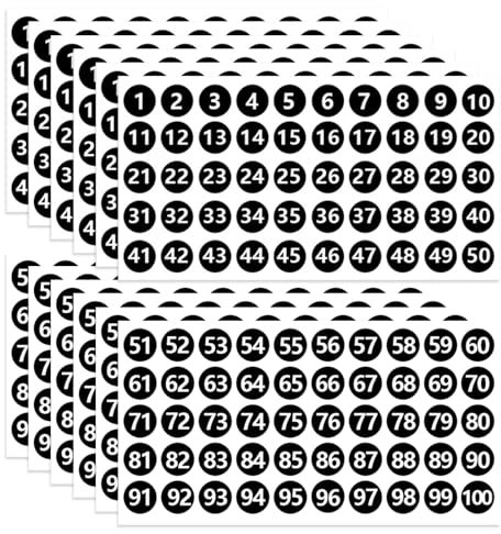 JMOOT Zahlen Aufkleber 25mm 12 Blatt Number Stickers 1 bis 100 Klebezahlen Selbstklebende Nummer Aufkleber Schwarz für Büro