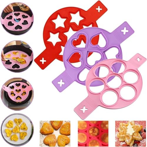 Flip'N'Cook - Stampo in silicone per pancake Flip N Cook, stampo per pancake e uova fritte, riutilizzabile, stampo in silicone per pancake e cottura (misto)