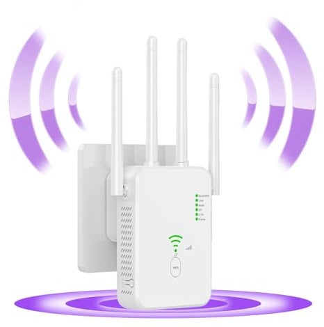 Amplificador Señal WiFi, Repetidor WiFi, Extensor WiFi 4 Antenas 2 Puertos LAN con WPS, Repetidor WiFi Remoto Mejora Considerablemente la Cobertura WiFi para Oficinas y Hogares (Blanco)