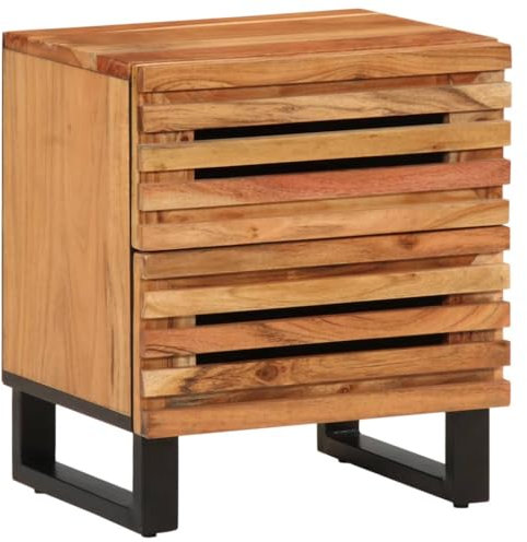 vidaXL Nachttisch, Nachtschrank mit Stauraum Metallbeine, Nachtkommode für Schlafzimmer, Nachtkonsole Beistelltisch, Massivholz Akazie