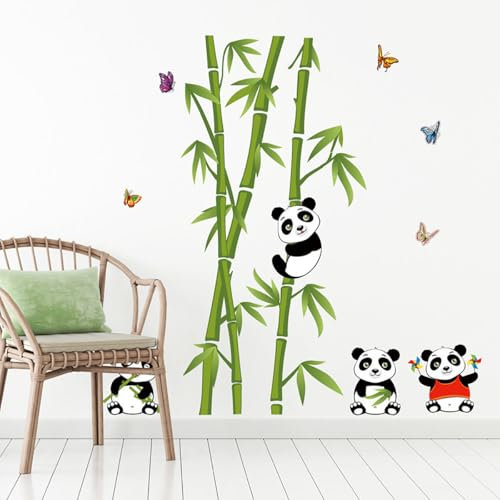 Sticker Mural Vert Bambou Panda Forêt Autocollant Décoratif PVC Amovible Salle Chambre Maison