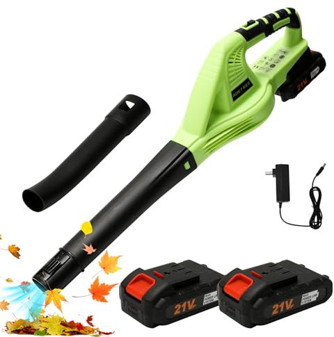Souffleur de Feuilles sans Fil 21 V, avec 2 Batterie 1.5Ah et 1 Chargeur, 3000 W, 2 Modes de Vitesse,Souffleur électrique pour La Poussière et Les Feuilles Mortes dans Les Cours,Toits,Voitures,etc