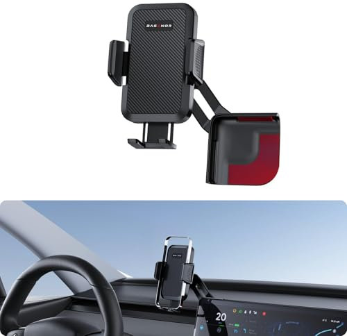 BASENOR Upgraded Tesla Phone Mount Holder [Big Phone Friendly] Model 3 Model Y Strong Adhesion 360° Swivel Cell Phone Stand Tesla Accessories Fit for All iPhone Android (Not Fit 2024 Model 3)