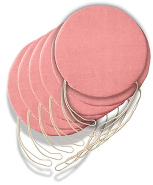 6 Cuscini Rotondi per Sedia Cucina Sfoderabili, Cuscini per sedie soggiorno - Cuscini da sedia con Laccetti made in Italy - Spessore 3 cm - Decorazioni casa (Rosa cipria, Diametro 40 cm)