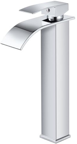 SGUVK Wasserhahn Bad Wasserfall Waschtischarmatur Chrom, Edelstahl Einhebelmischer, Heiß und Kalt einstellbar Waschbecken Armaturen, Modern Armatur Badezimmer mit Auslauf Höhe 232MM