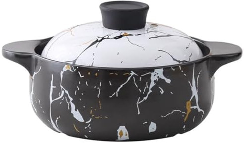 Auflauftopf Mit Deckel Einfache Marmorstruktur Schmortopf, Hochtemperaturbeständiger Keramik-Tontopf, Slow Cooker-Steintopf, Geburtstagsgeschenk(2L)