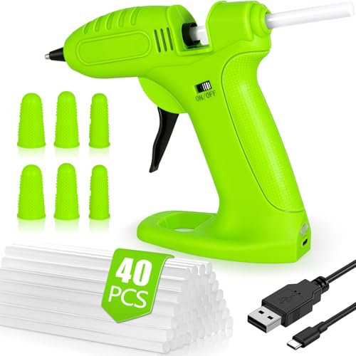 SaiXuan Pistola Colla a Caldo Senza Fili, Batteria Ricaricabile 2600mAh, Include 40 Stick di Colla 7mm, 6 Protezioni in Silicone per Dita e Cavo USB, per Fai-da-Te, Riparazioni e Artigianato
