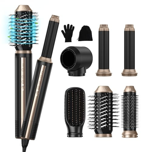 Pro air styler 6 en 1, cepillo secador de pelo con tecnología iónica, 110.000 rpm, 1400 W, multifunción, rizador de pelo y secador de cepillo redondo, ligero plancha, para suavidad, rizos y volumen