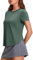 PINSPARK Yoga Tops Women Short Sleeve Crewneck Sport Shirts Casual Round Neck Basic Top Breathable Quick Dry T-Shirt Outdoor UPF 50+ Gym Workout Clothes Green XL