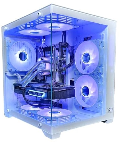 Gaming PC White | GeForce RTX 5060 | Intel XEON 10 Kerner | RGB Lüfter mit Fernbedienung | Wasserkühlung | SSD | Windows 11 | WLAN (128GB RAM 2TB SSD)