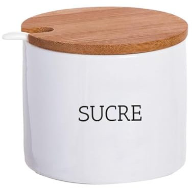 ROCKING GIFTS Azucarero con Cuchara Cerámica Blanco CATALA 9cm Almacenamiento Cocina Azúcar Dulces