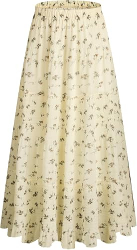 Genfien Women Skirts Maxi Chiffon with Lining | Elastic High Waist,Summer,Vintage,Long,Elegant,A-Line,Beach