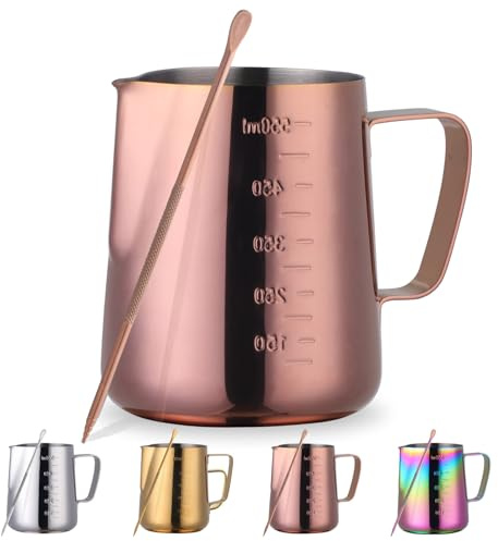 TUPMFG 550ml Metal Milk Frothing Jug, Stainless Steel Milk Pitcher Cup and Latte Decorating Art Pen for Making Latte Coffee, Cappuccino (Rose Gold)