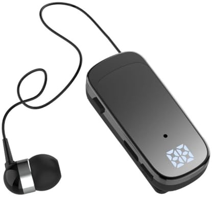 Knoruley K65 Auricolare Bluetooth Cablato Retrattile con Clip per Cravatta Display Digitale in-Ear Cuffia Monoauricolare Business A Lunga Durata Star Nero
