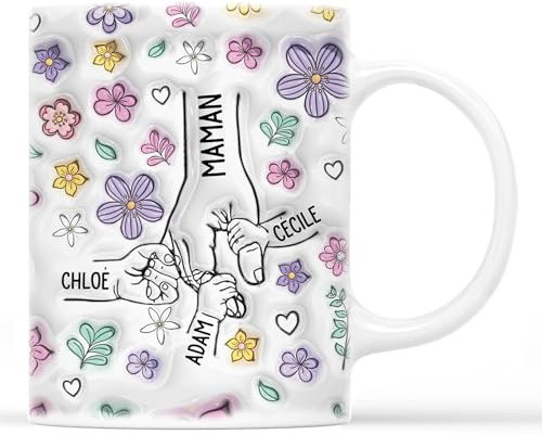 Cadeau Plus Mug Personnalisé Prénom Mamie Tenant Les Mains - Cadeau personnalisé mamie, Mug maman, Tasse personnalisé maman, Mamie tasse, cadeau maman tasse (Modèle #6)