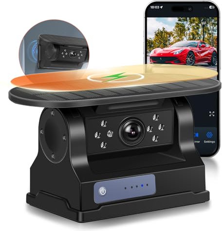 Hodozzy WiFi Solar Kabellose Rückfahrkamera, Magnet Funk Rückfahrkamera mit 10000mAh, 720P IR-Nachtsicht DVR-Aufnahme, Weitwinkel-Rückansicht, Wasserdicht, Magnetische Parkkamera für LKW, Wohnmobil