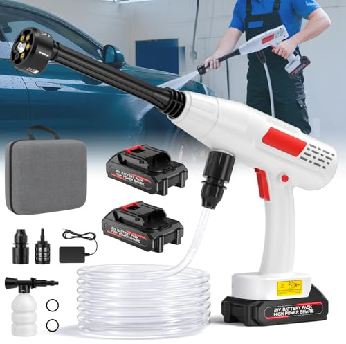 Akku Hochdruckreiniger,21V Max 30 Bar 435 PSI Mobiler Druckreiniger Mit 20000mA Akku,Schaumsprüher,5M Schlauch,6-in-1 Multifunktionale Düse,Mobiler Hochdruckreiniger für Autos,Fenste