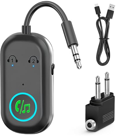 Dalimee Bluetooth Transmitter Adapter for Airplane, Bluetooth Receiver for Headphones, Dual Pairing, Stable Connection, Aux Bluetooth Transmitter Receiver for TV, Headphones, Air fly, Car, Airplane