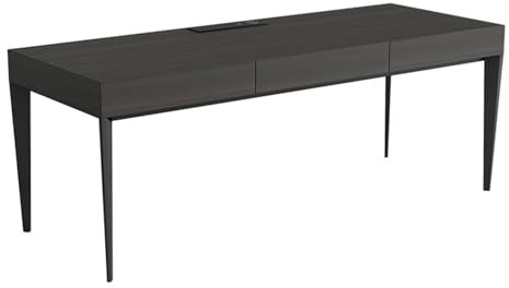 ZENGXJYCQINGJIANG Gaming Desk Solid Wood Writing Desk Smoky Color, Modern Home Office Table for Workspace or Study with Drawers and Charging Station(L)