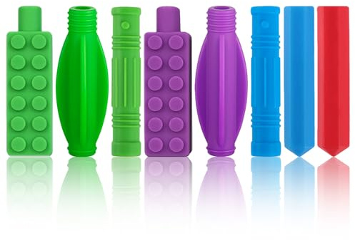 ANSUG 8 Stück Bleistift Kauschutz Stifte, Farbe Silikon-Stiftkappe Stift KauaufsäTze, Pencil Topper Chew Kaukappen Stift