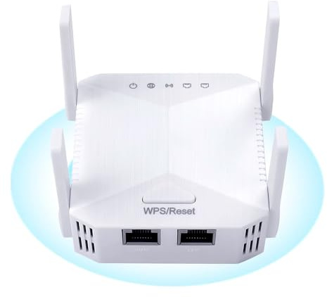 WiFi Extender Signal Booster Up to 12000 Sq.Ft, 1200Mbps Dual Band Wireless Repeater with 4 High-Gain Antennas & 2 Ethernet Ports, AP/Repeater/Router 3-in-1 Mode, Easy Setup with WPS Button