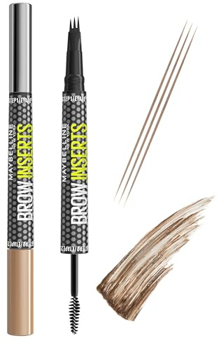 Maybelline New York Brow Inserts 2-in-1 Augenbrauenstift für füllige & definierte Augenbrauen, 3-fach Mikro-Spitze & Faser-Gel mit bis zu 36H Halt, Wasserfest & Wischfest, Blonde 1, 1 Stk.