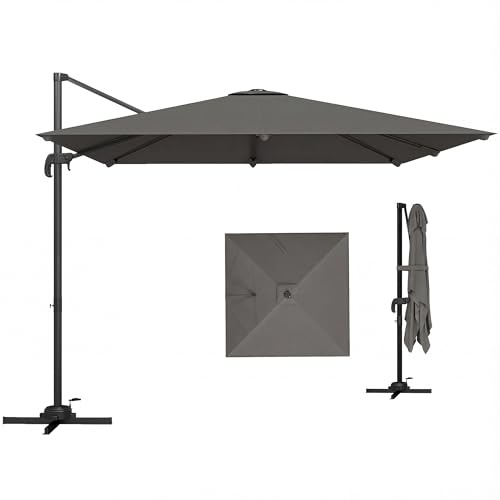 Outsunny 3 x 3 m Cantilever Parasol, Square Patio Umbrella with Crank Handle, Cross Base and Tilt, Garden Parasol for Outdoor Sun Shade with 360° Rotation, Dark Grey