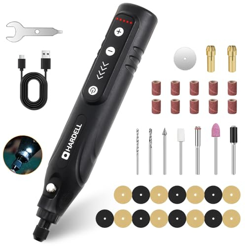 HARDELL Mini Cordless Rotary Tool 4V - 5-Speed Rotary Tool with LED Light, 2000mAh Battery, Multifunctional Carving Tool Cordless Kit for Sanding, Polishing, Drilling, Small DIY Projects