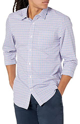 Amazon Essentials Men's Slim-Fit Wrinkle-Resistant Long-Sleeve Dress Shirt, Blue Purple Gingham, 15.5 Neck / 34-35 Sleeve