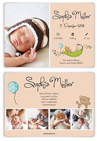 40 x Geburtskarten Babykarten Geburt Baby individuell Mädchen Junge - Teddybär