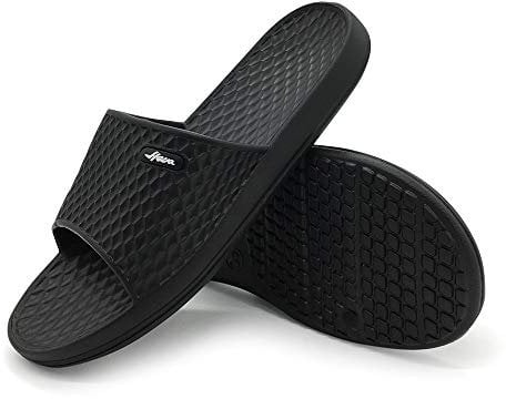 HEVA Shower Slide Open Toe Sandals Mens Bathroom Slippers Beach Indoor House Shoes（9UK 43EU,Black）
